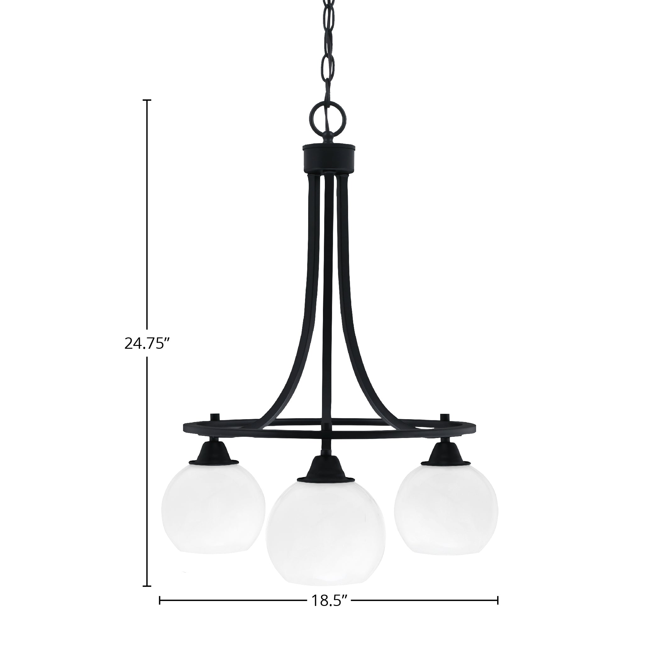 Paramount Three Light Chandelier in Matte Black with 5.75" White Marble Shade