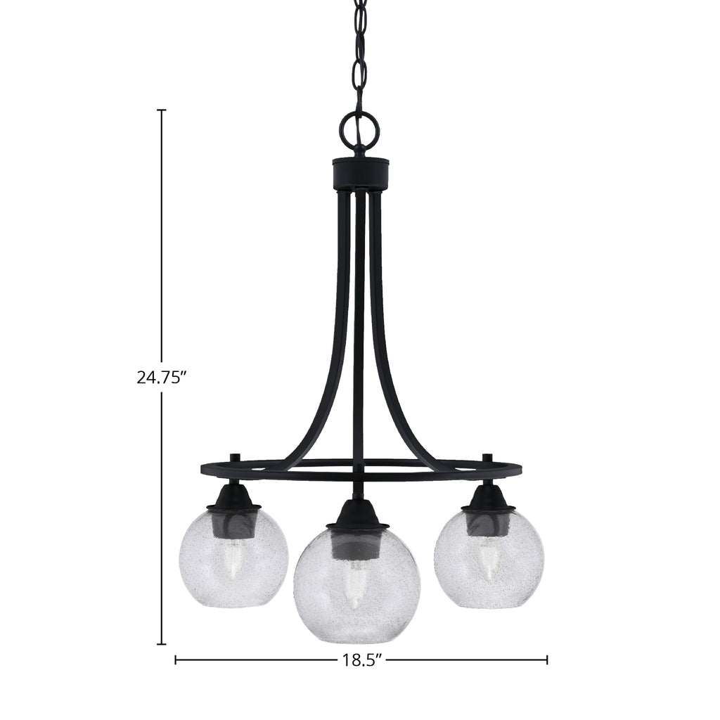 Paramount Three Light Chandelier in Matte Black with 5.75" Smoke Bubble Shade