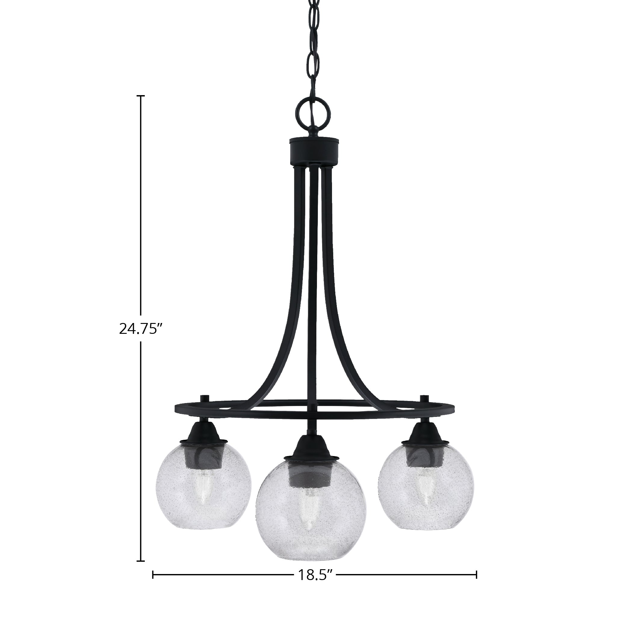 Paramount Three Light Chandelier in Matte Black with 5.75" Smoke Bubble Shade