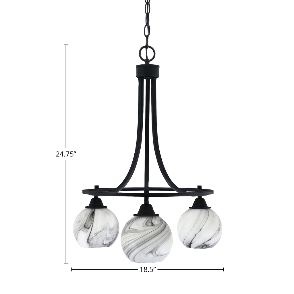 Paramount Three Light Chandelier in Matte Black with 5.75" Onyx Swirl Shade
