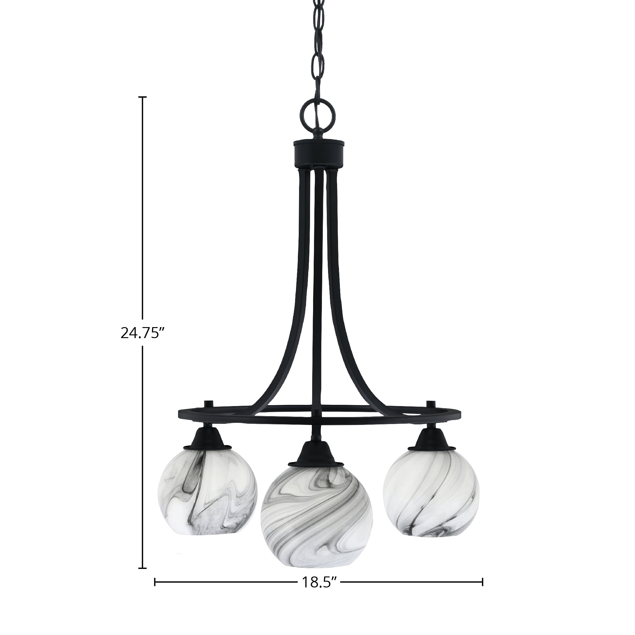 Paramount Three Light Chandelier in Matte Black with 5.75" Onyx Swirl Shade