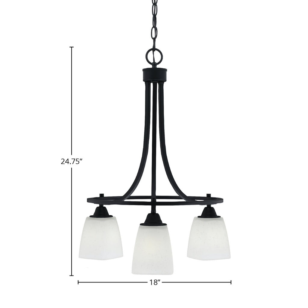 Paramount Three Light Chandelier in Matte Black with 4.5" Square White Muslin Shade