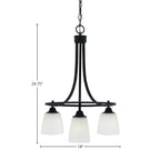 Paramount Three Light Chandelier in Matte Black with 4.5" Square White Muslin Shade