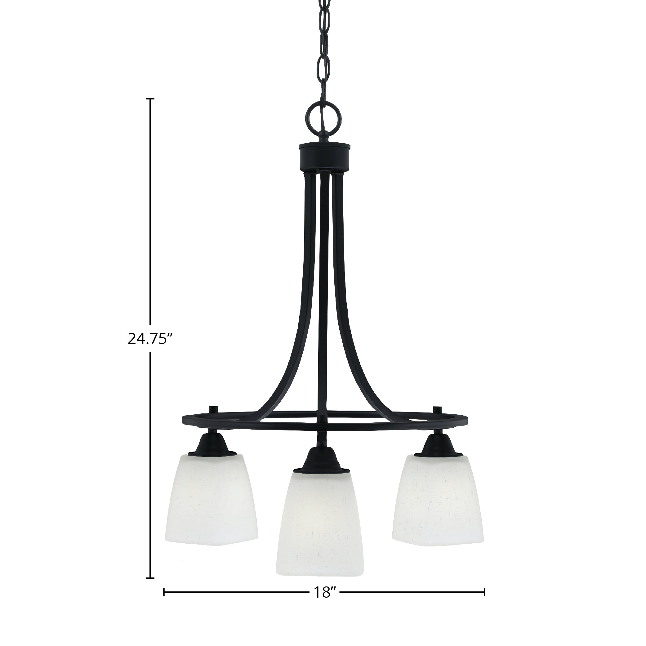 Paramount Three Light Chandelier in Matte Black with 4.5" Square White Muslin Shade