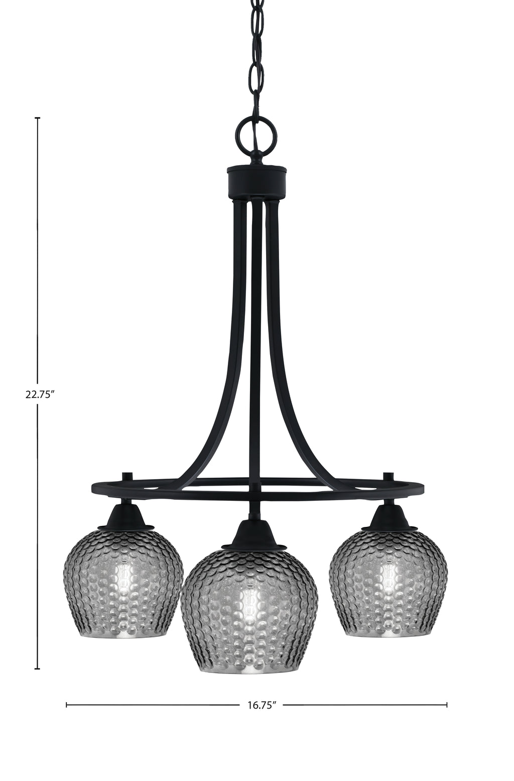 Paramount Three Light Chandelier in Matte Black with Smoke Textured Shade
