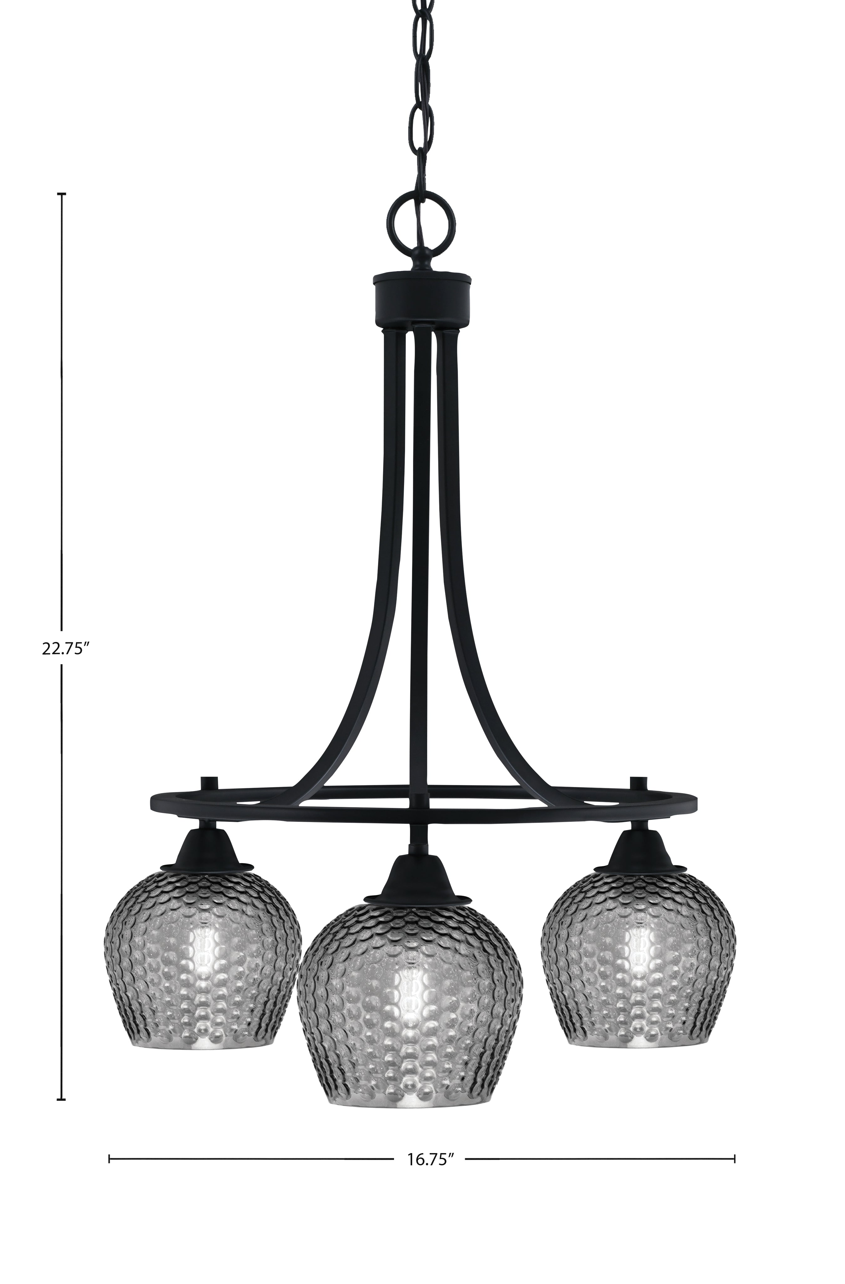 Paramount Three Light Chandelier in Matte Black with Smoke Textured Shade