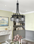Paramount Three Light Chandelier in Matte Black with Smoke Textured Shade