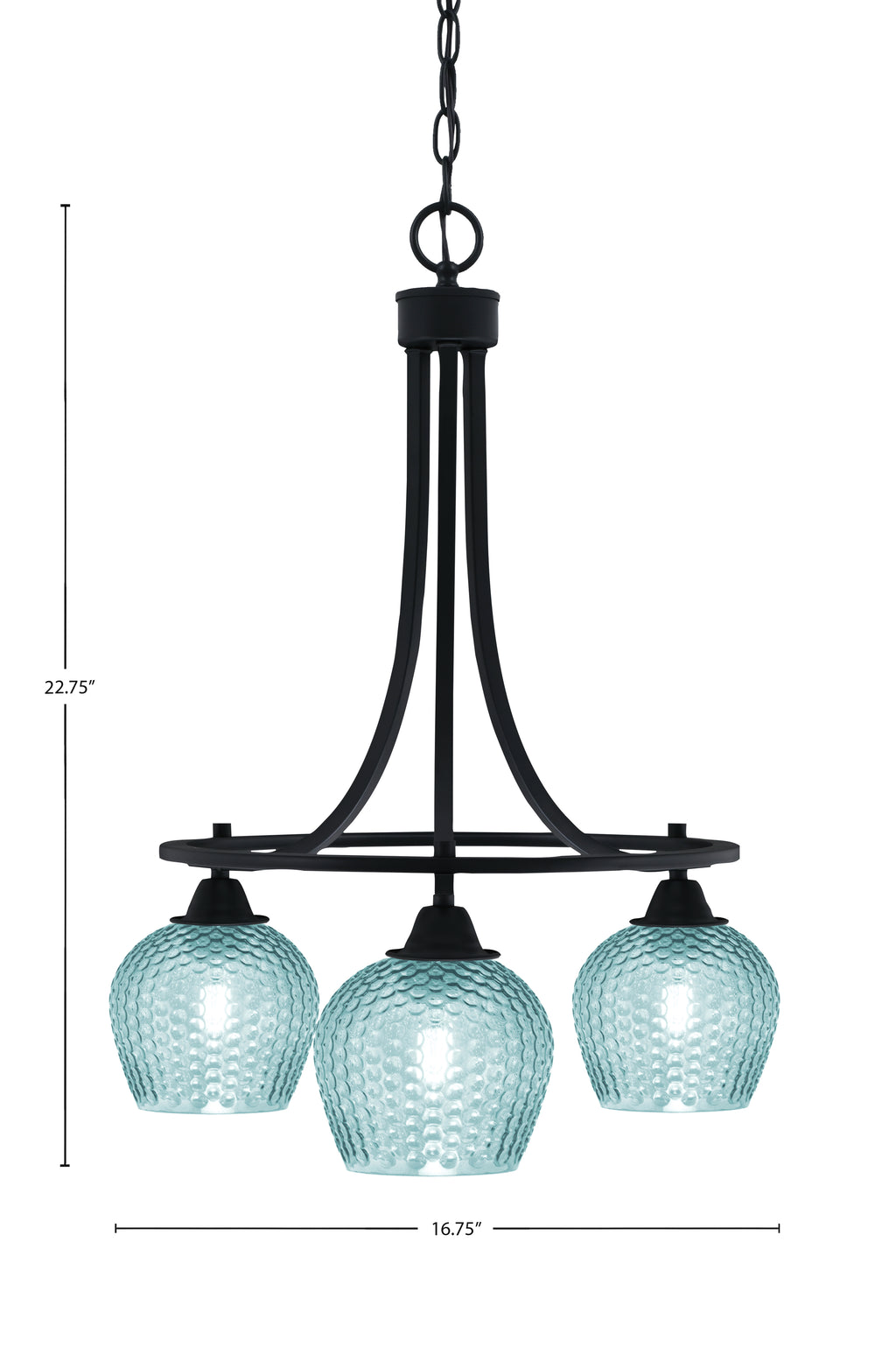 Paramount Three Light Chandelier in Matte Black with Turquoise Textured Shade