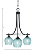 Paramount Three Light Chandelier in Matte Black with Turquoise Textured Shade