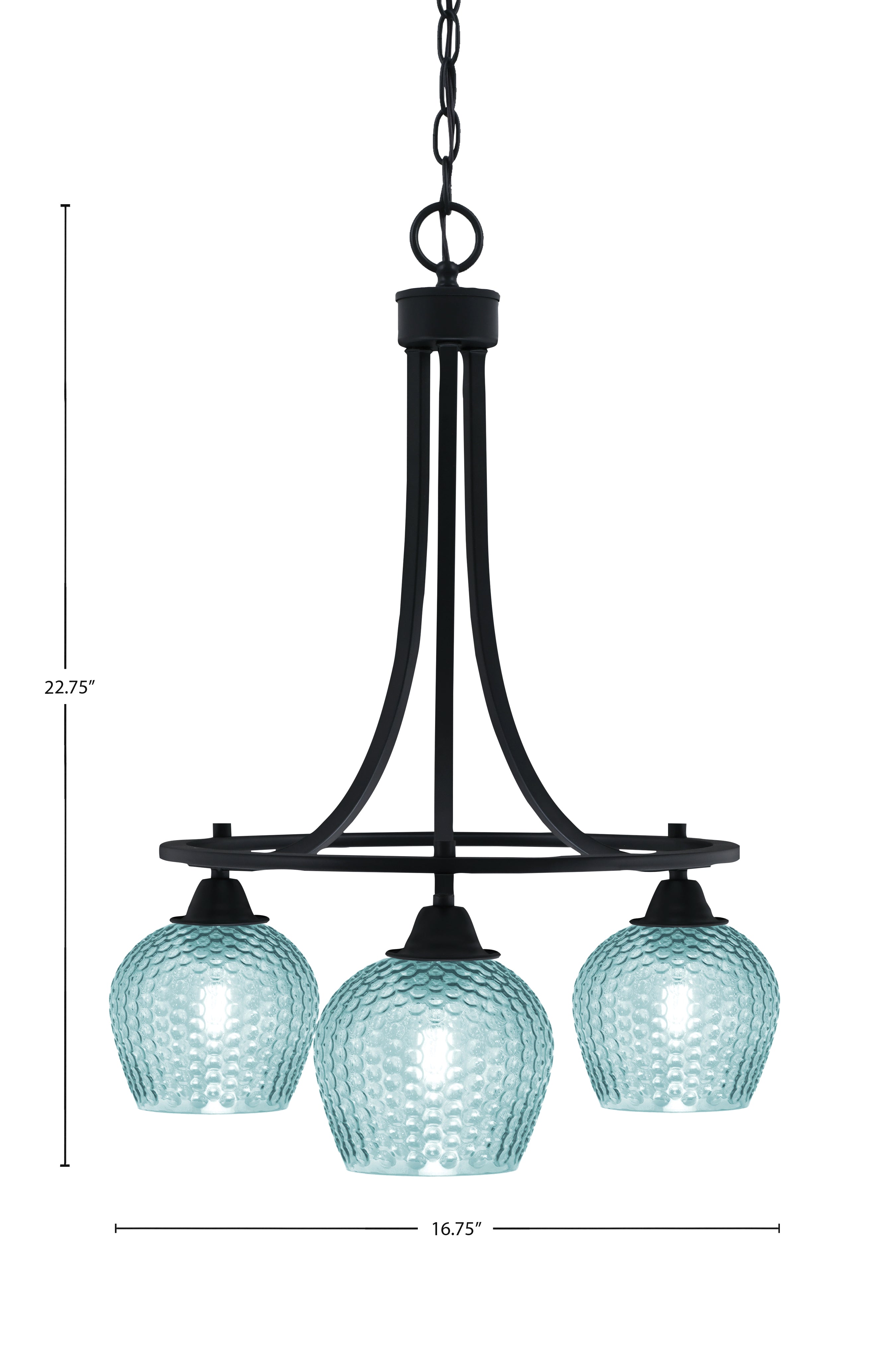 Paramount Three Light Chandelier in Matte Black with Turquoise Textured Shade