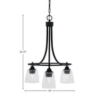 Paramount Three Light Chandelier in Matte Black with 4.5" Square Clear Bubble Shade