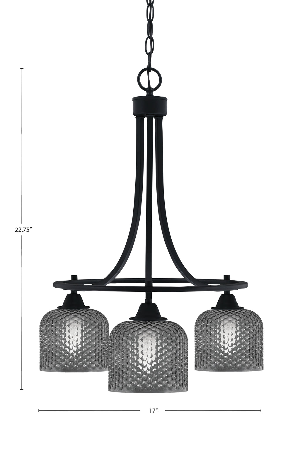 Paramount Three Light Chandelier in Matte Black with Smoke Textured Shade