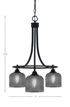 Paramount Three Light Chandelier in Matte Black with Smoke Textured Shade