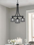 Paramount Three Light Chandelier in Matte Black with Smoke Textured Shade
