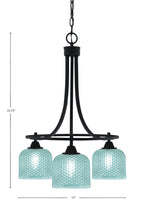 Paramount Three Light Chandelier in Matte Black with Turquoise Textured Shade