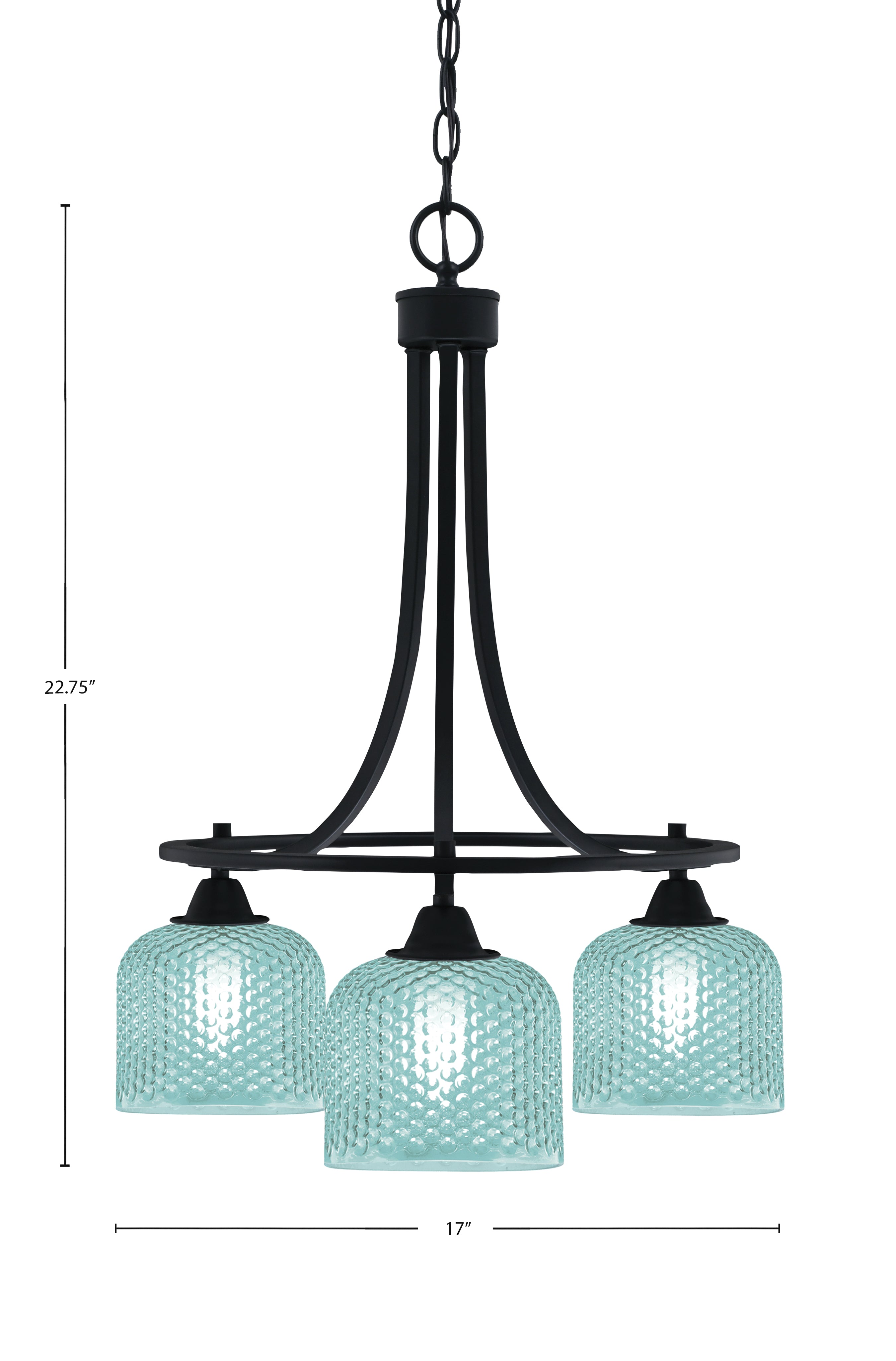 Paramount Three Light Chandelier in Matte Black with Turquoise Textured Shade