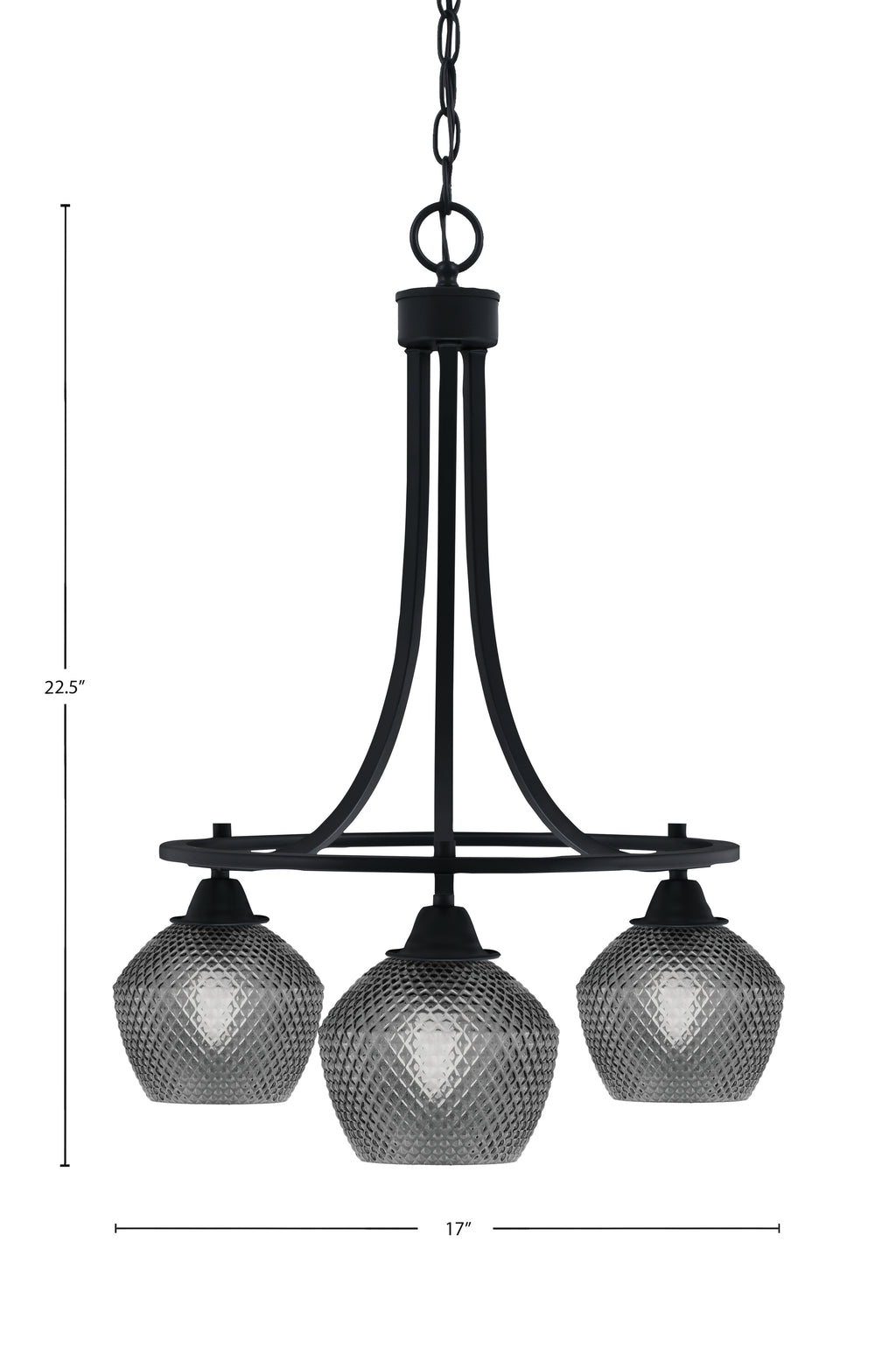 Paramount Three Light Chandelier in Matte Black with Smoke Textured Shade
