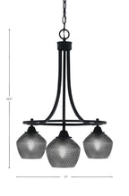 Paramount Three Light Chandelier in Matte Black with Smoke Textured Shade