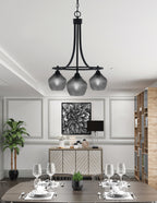 Paramount Three Light Chandelier in Matte Black with Smoke Textured Shade