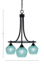 Paramount Three Light Chandelier in Matte Black with Turquoise Textured Shade
