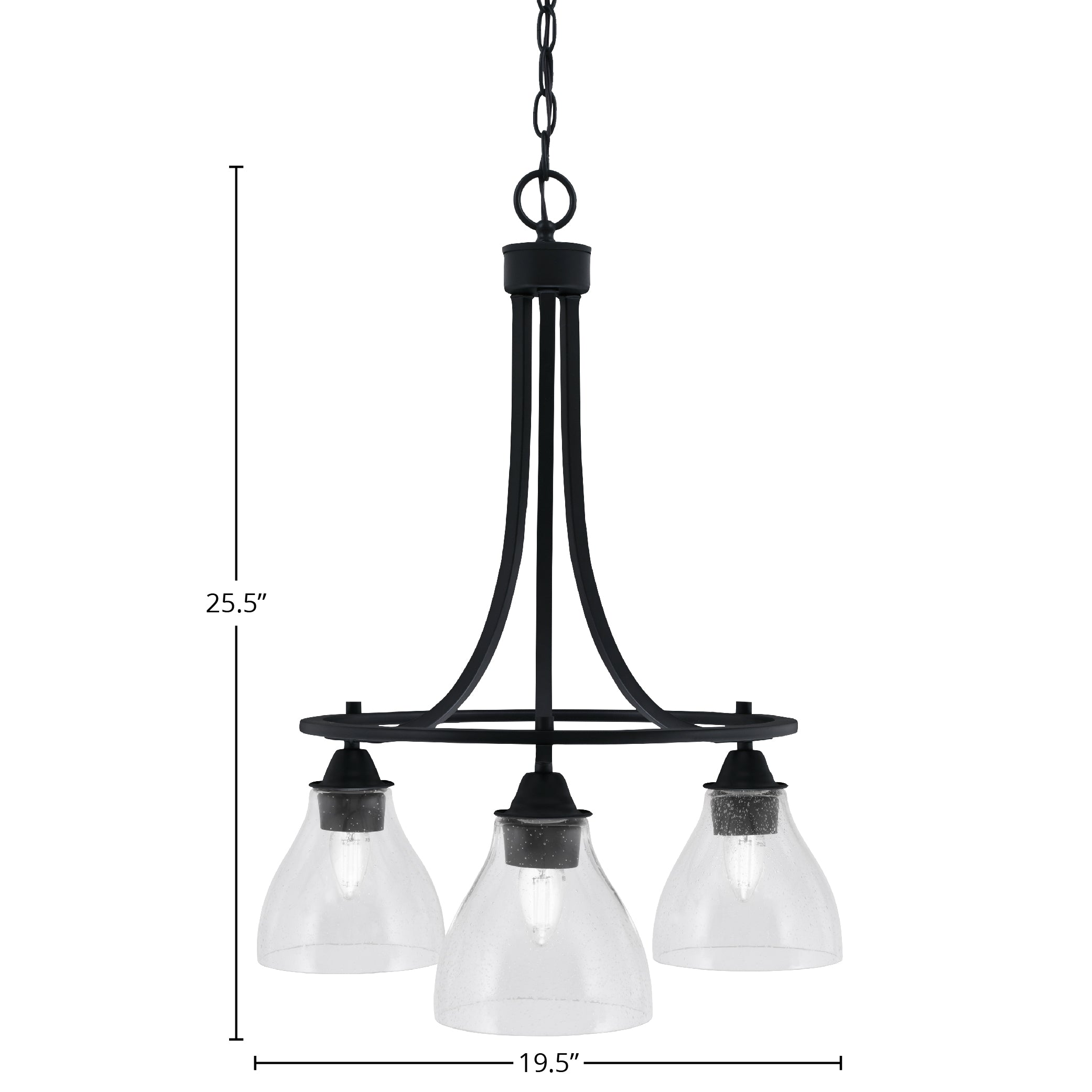 Paramount Three Light Chandelier in Matte Black with 6.25" Clear Bubble Shade