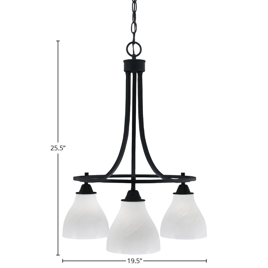 Paramount Three Light Chandelier in Matte Black with 6.25" White Marble Shade