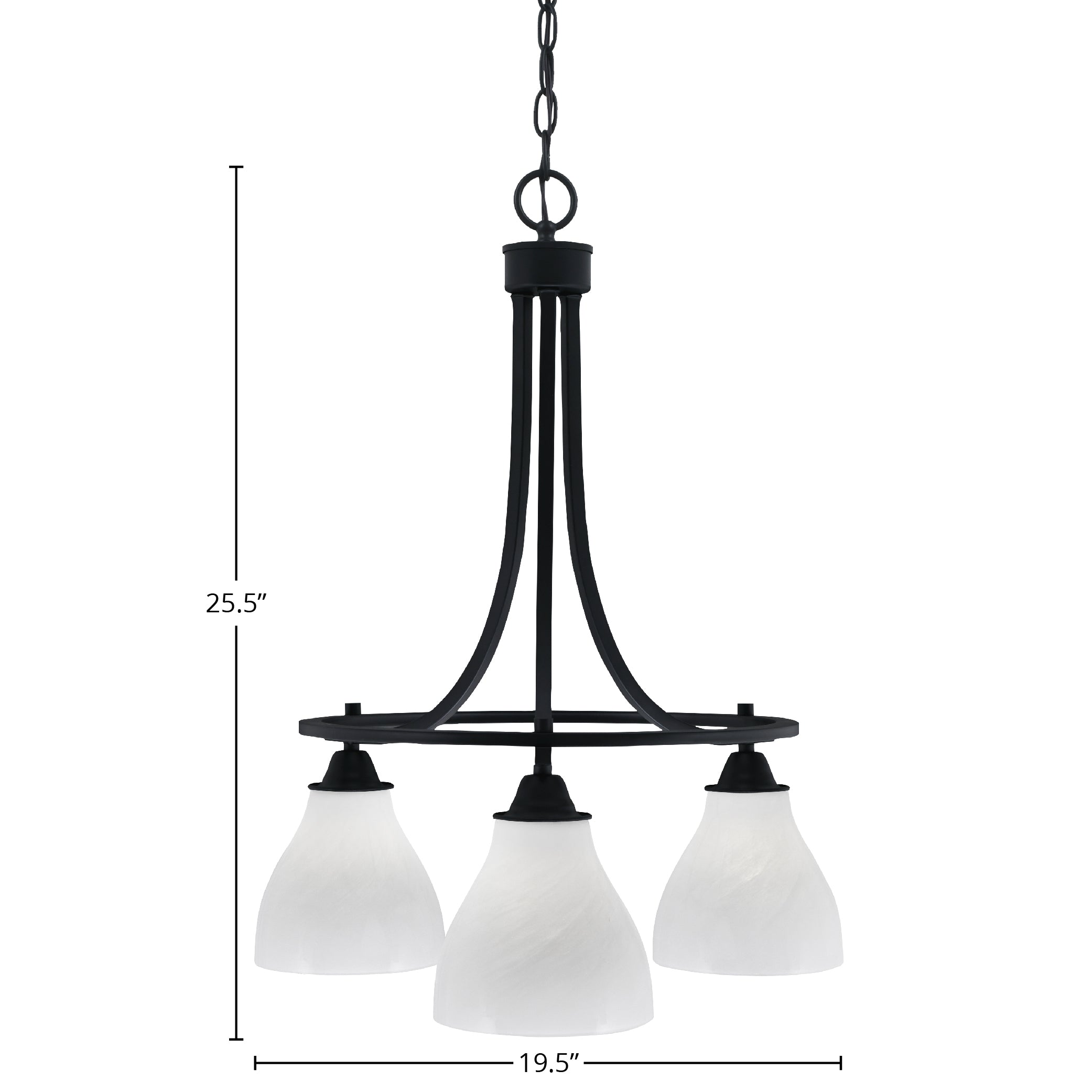 Paramount Three Light Chandelier in Matte Black with 6.25" White Marble Shade