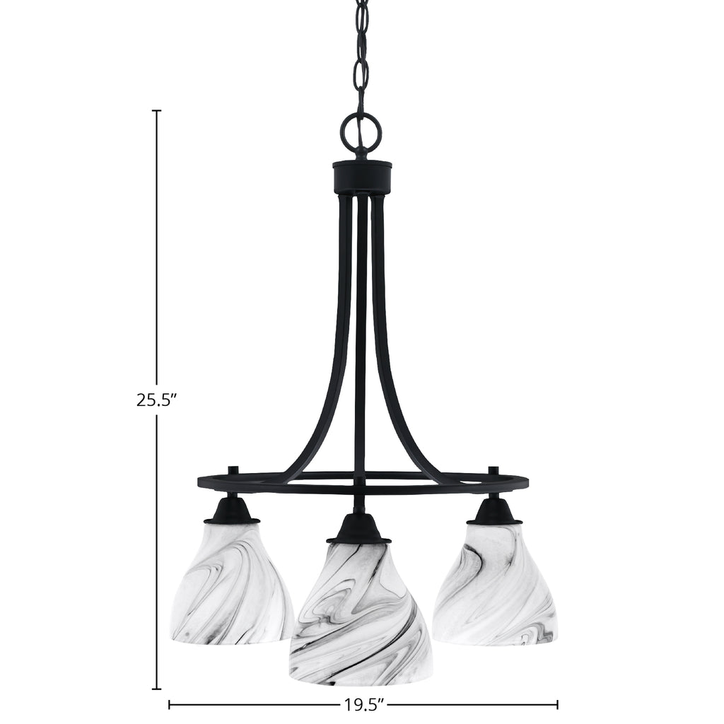 Paramount Three Light Chandelier in Matte Black with 6.25" Onyx Swirl Shade