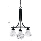 Paramount Three Light Chandelier in Matte Black with 6.25" Onyx Swirl Shade