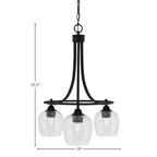 Paramount Three Light Chandelier in Matte Black with 6" Clear Bubble Shade