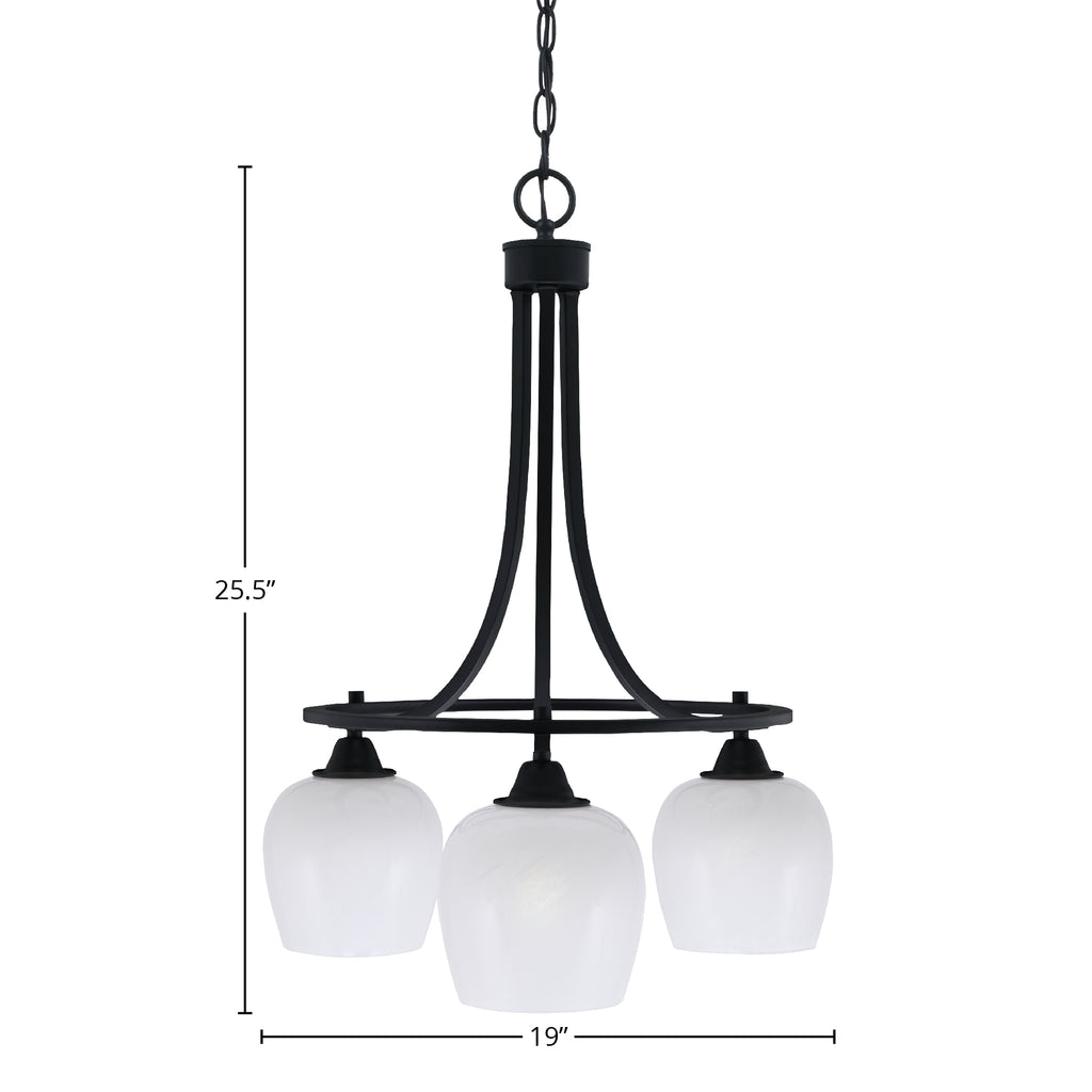 Paramount Three Light Chandelier in Matte Black with 6" White Marble Shade