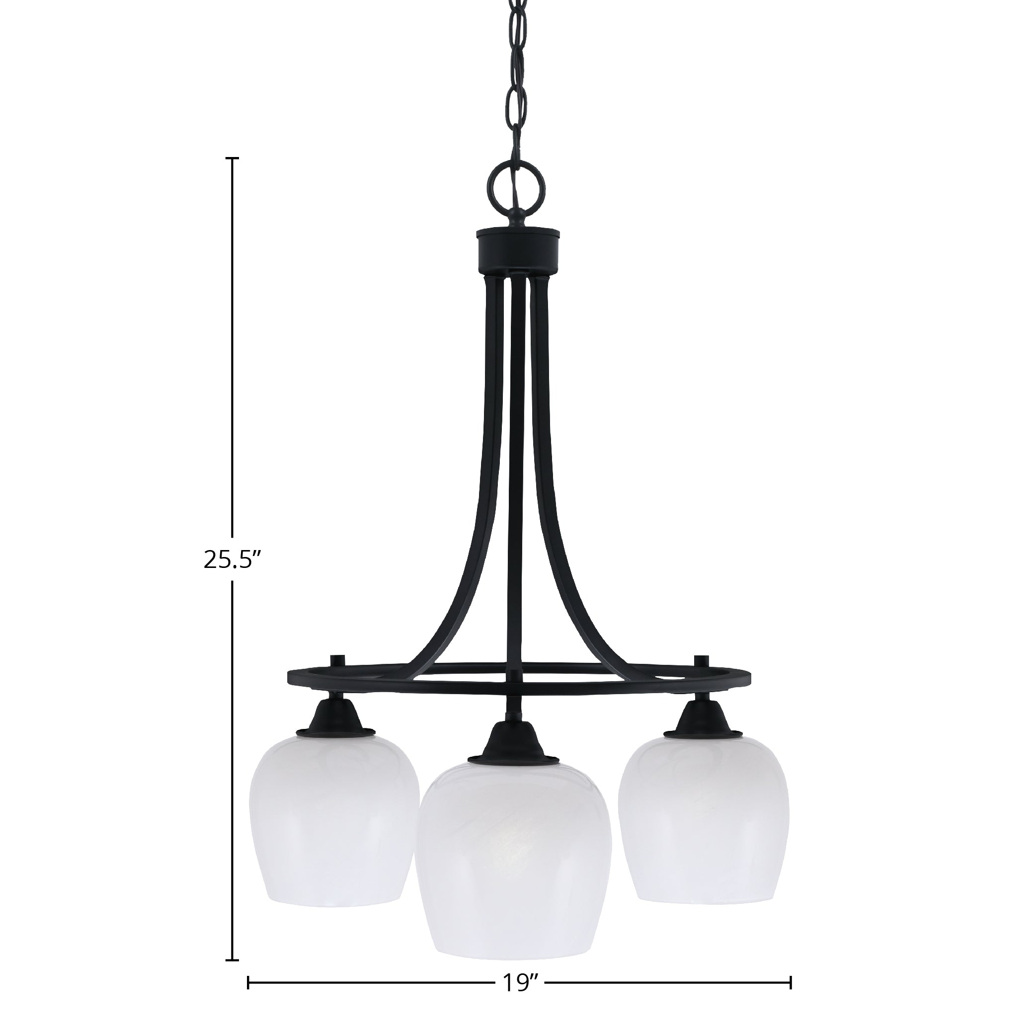 Paramount Three Light Chandelier in Matte Black with 6" White Marble Shade