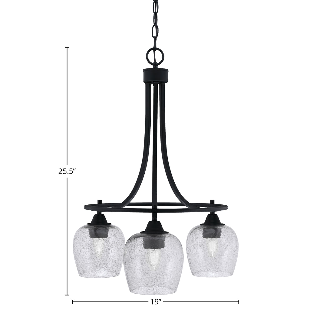 Paramount Three Light Chandelier in Matte Black with 6" Smoke Bubble Shade