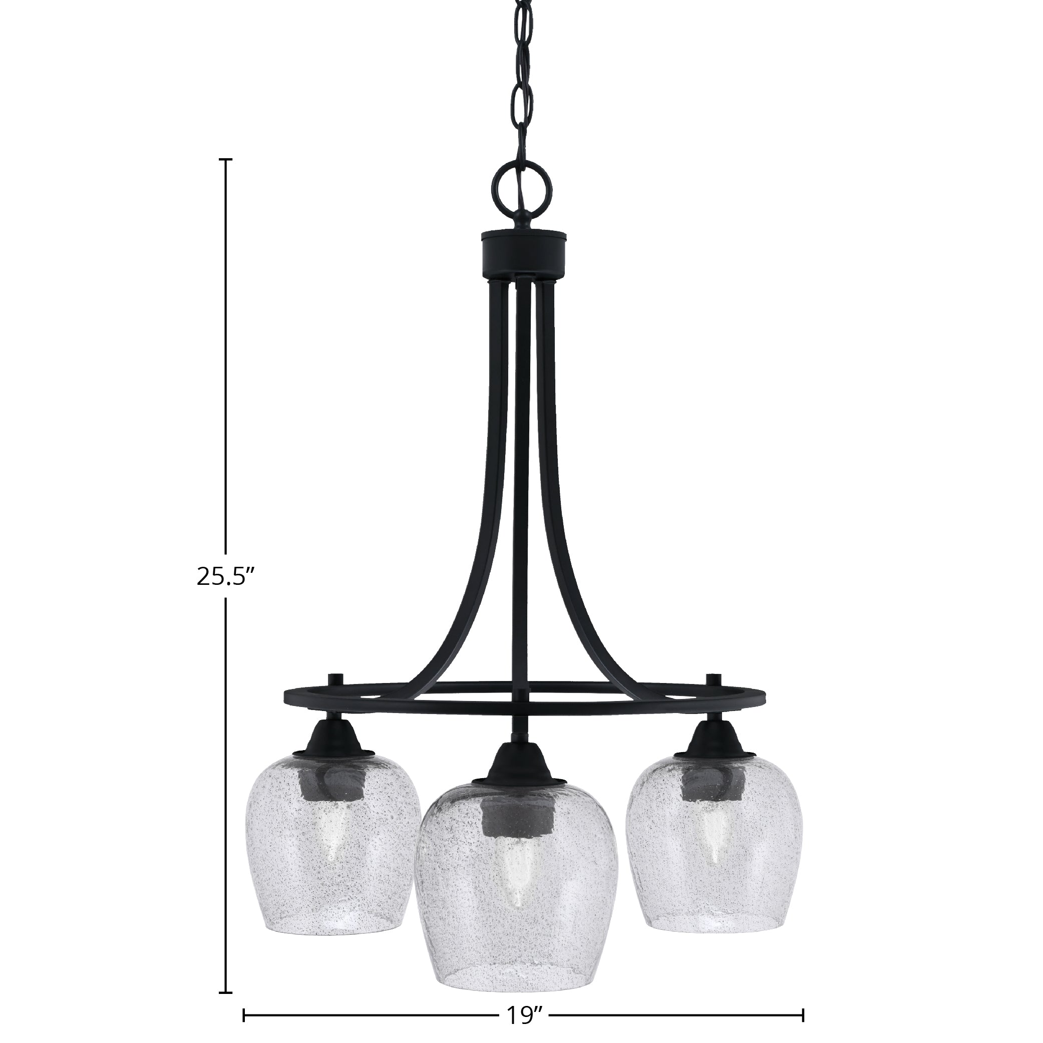 Paramount Three Light Chandelier in Matte Black with 6" Smoke Bubble Shade