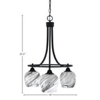Paramount Three Light Chandelier in Matte Black with 6" Onyx Swirl Shade