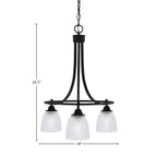 Paramount Three Light Chandelier in Matte Black with 5" Clear Ribbed Shade