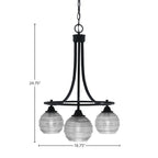 Paramount Three Light Chandelier in Matte Black with 6" Clear Ribbed Shade