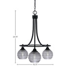 Paramount Three Light Chandelier in Matte Black with 6" Smoke Ribbed Shade