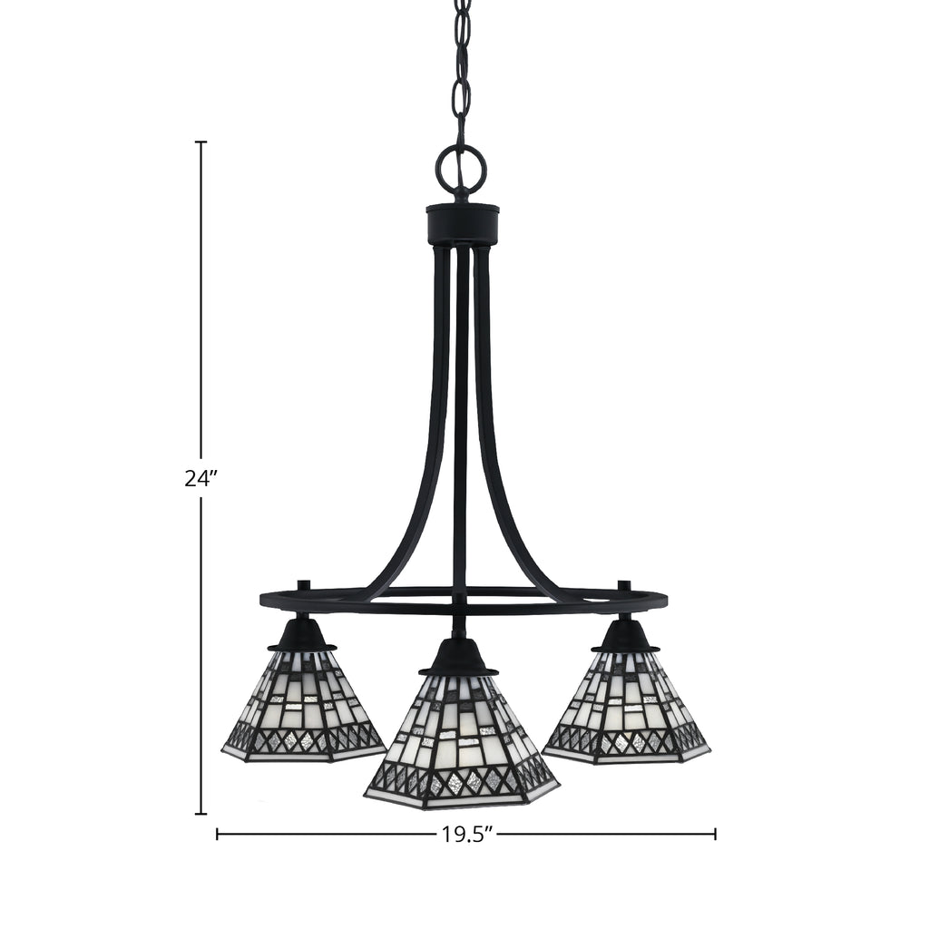 Paramount Three Light Chandelier in Matte Black with 7" Pewter Art Glass Shade