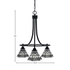 Paramount Three Light Chandelier in Matte Black with 7" Pewter Art Glass Shade