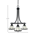 Paramount Three Light Chandelier in Matte Black with 7" Pearl & Black Flair Art Glass Shade