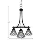 Paramount Three Light Chandelier in Matte Black with 7" Diamond Ice Art Glass Shade