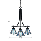 Paramount Three Light Chandelier in Matte Black with 7" Sea Ice Art Glass Shade