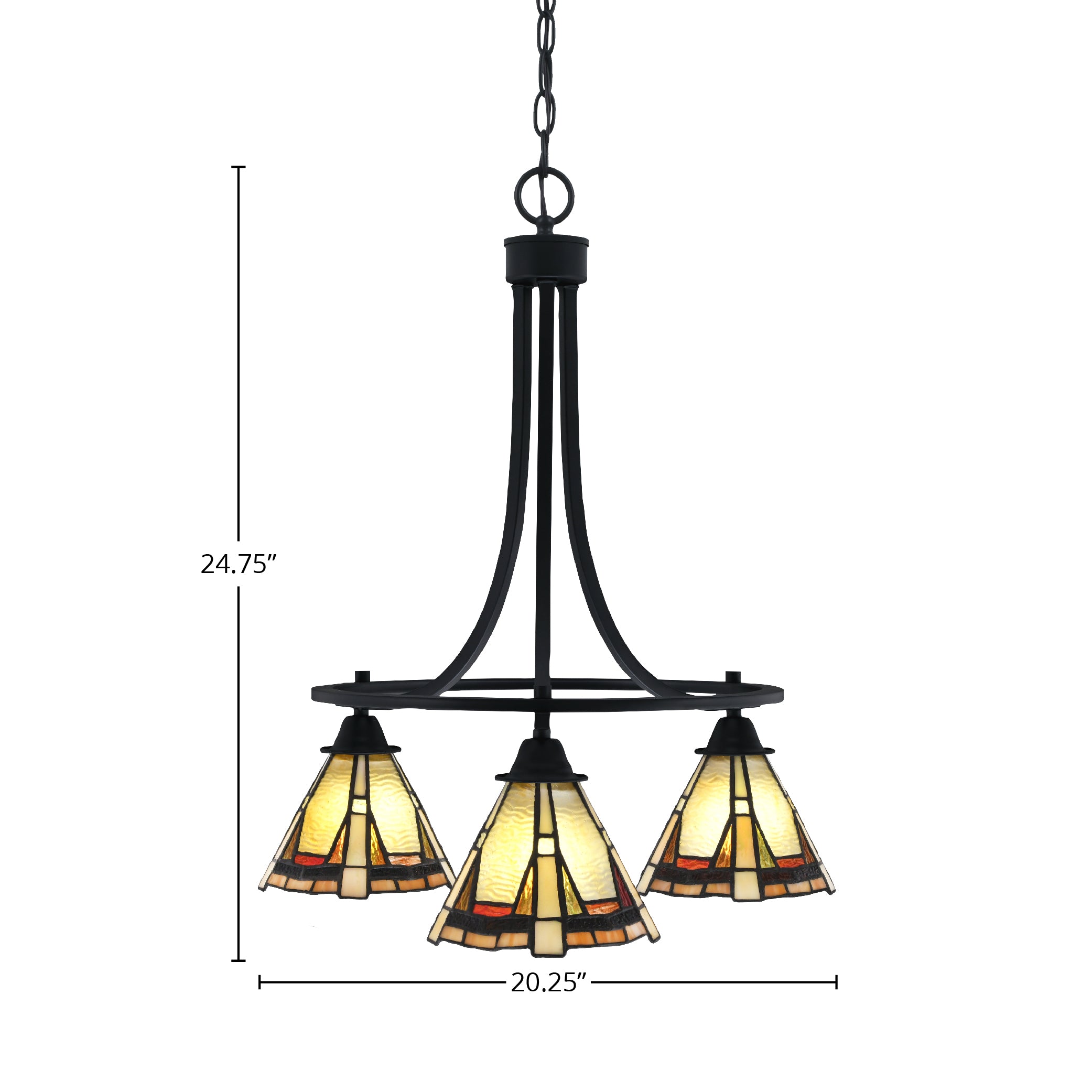 Paramount Three Light Chandelier in Matte Black with 7" Zion Art Glass Shade