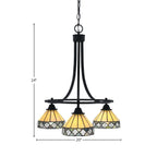 Paramount Three Light Chandelier in Matte Black with 7" Diamond Peak Art Glass Shade