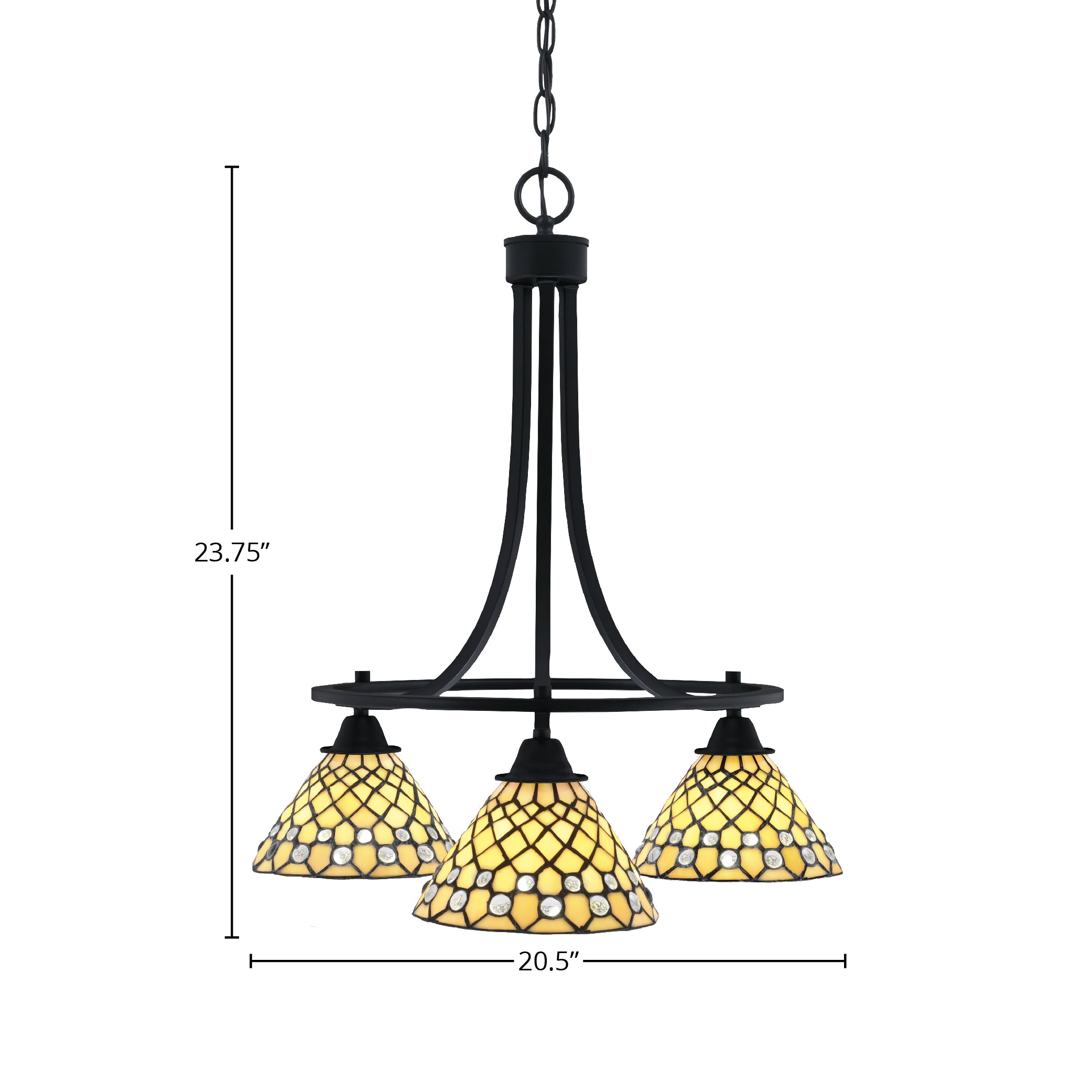 Paramount Three Light Chandelier in Matte Black with 7" Starlight Art Glass Shade