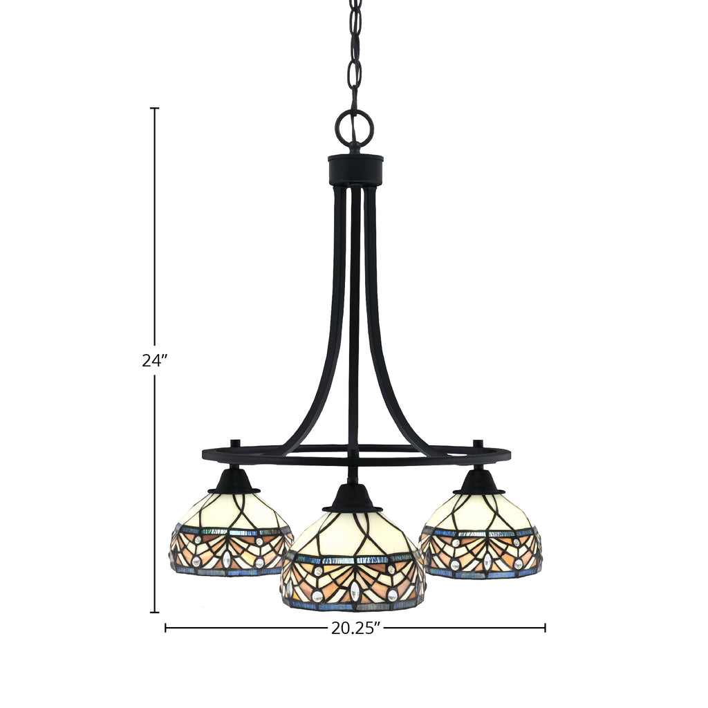 Paramount Three Light Chandelier in Matte Black with 7" Royal Merlot Art Glass Shade