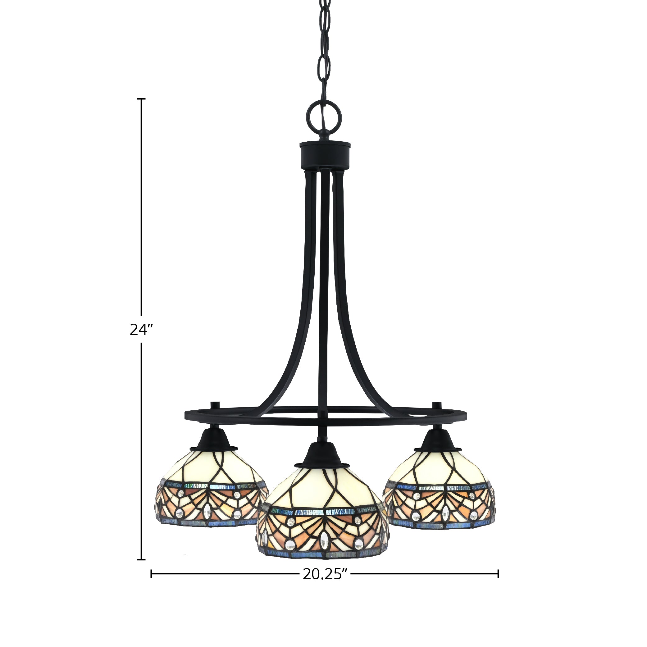 Paramount Three Light Chandelier in Matte Black with 7" Royal Merlot Art Glass Shade