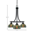 Paramount Three Light Chandelier in Matte Black with 7" Kaleidoscope Art Glass Shade