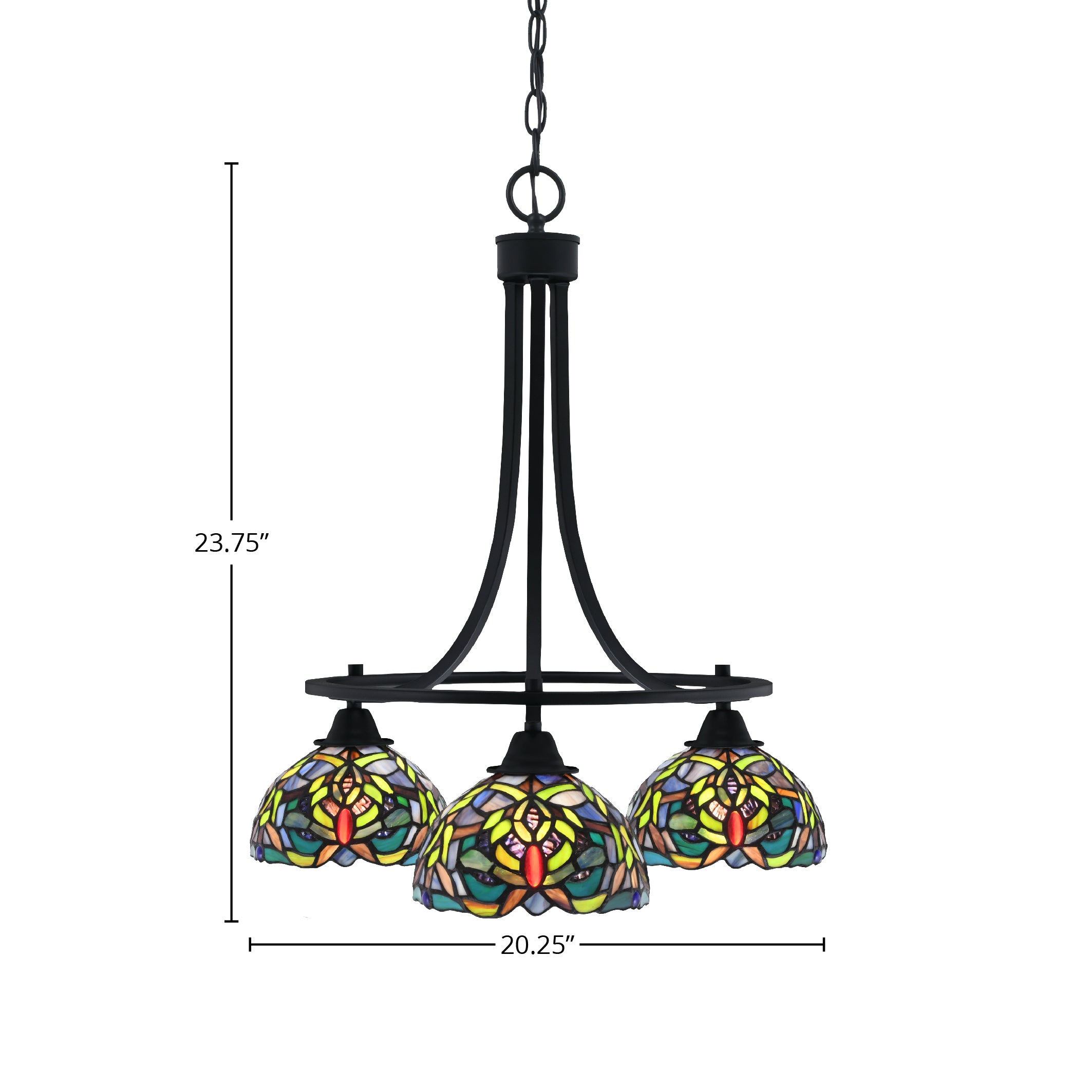Paramount Three Light Chandelier in Matte Black with 7" Kaleidoscope Art Glass Shade